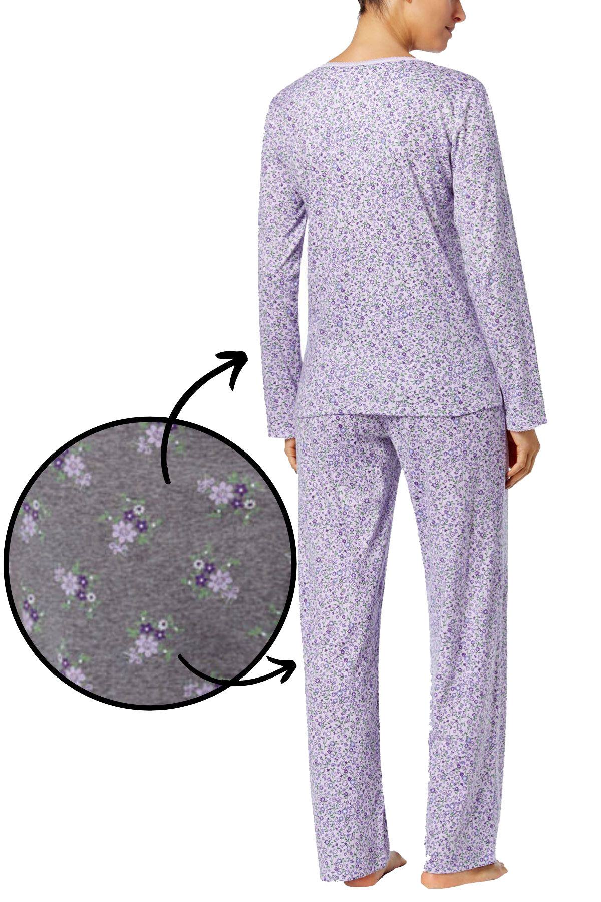 Charter Club Intimates Grey Lace-Floral Printed 2pc Pajama Set
