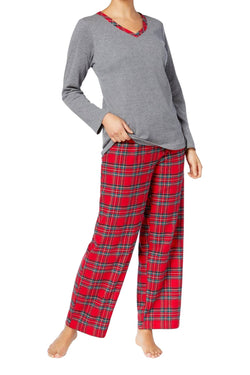 Charter Club Intimates Grey/Red Brinkley-Plaid Mix-It Flannel 2-Pc Pajama Set. thumbnail 1