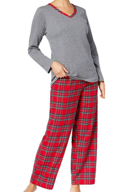 Charter Club Intimates Grey/Red Brinkley-Plaid Mix-It Flannel 2-Pc Pajama Set. thumbnail 2