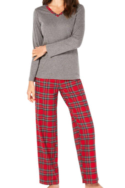 Charter Club Intimates Grey/Red Brinkley-Plaid Mix-It Flannel 2-Pc Pajama Set. thumbnail 3
