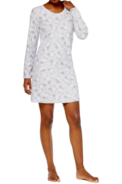 Charter Club Intimates Grey Rose-Floral Printed Thermal Fleece Sleepshirt