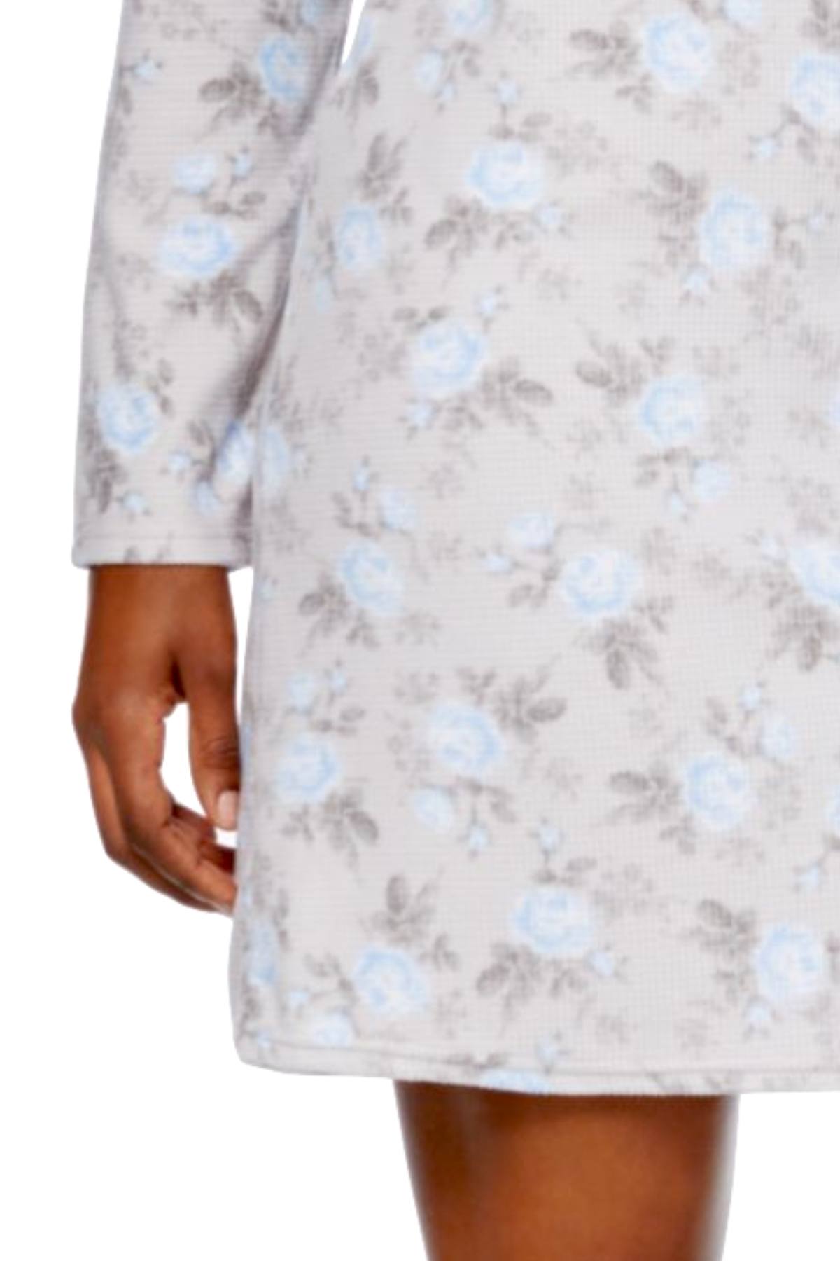 Charter Club Intimates Grey Rose-Floral Printed Thermal Fleece Sleepshirt
