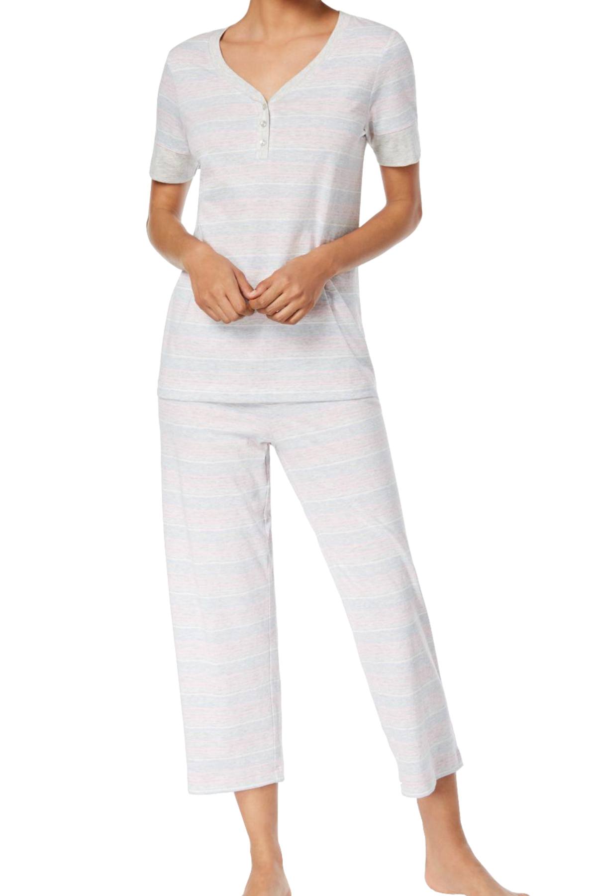 Charter Club Intimates Grey Variegated-Stripe Banded Cotton Pajama Set