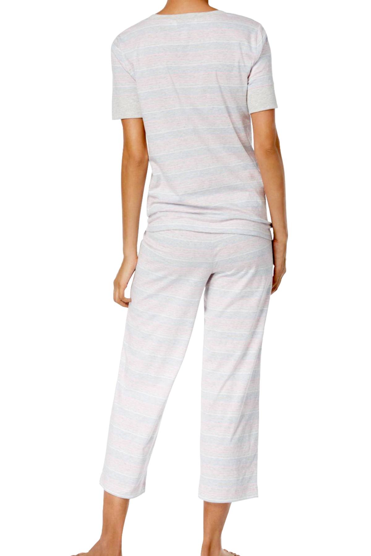 Charter Club Intimates Grey Variegated-Stripe Banded Cotton Pajama Set