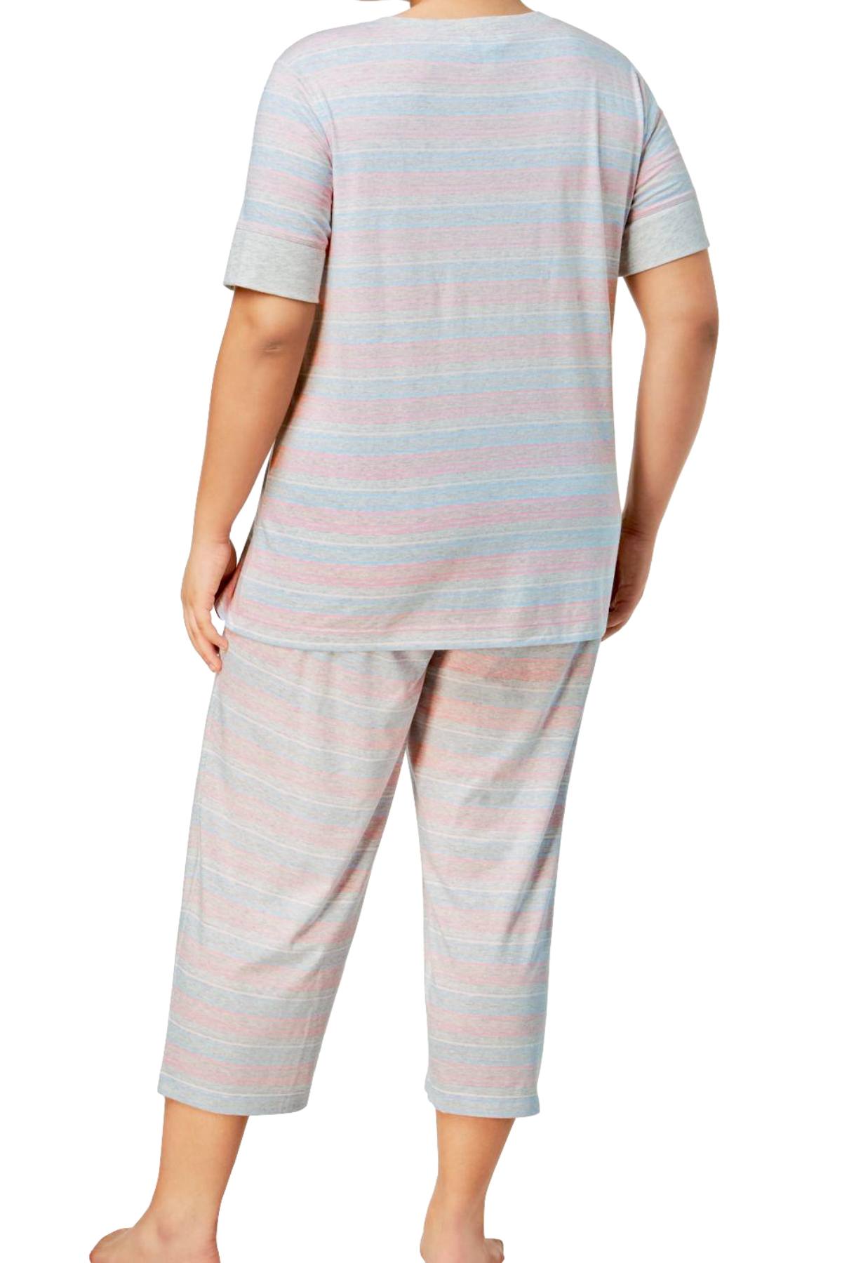 Charter Club Intimates Grey Variegated-Stripe Banded Cotton Pajama Set