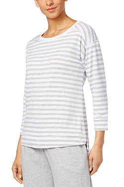 Charter Club Intimates Grey/White Striped Rib-Trim Lounge Top thumbnail 1