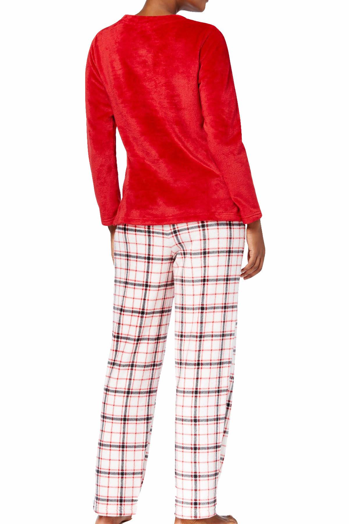 Charter Club Intimates Grid-Plaid Plush Applique Pajama Set