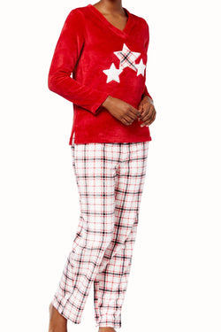 Charter Club Intimates Grid-Plaid Plush Applique Pajama Set thumbnail 1