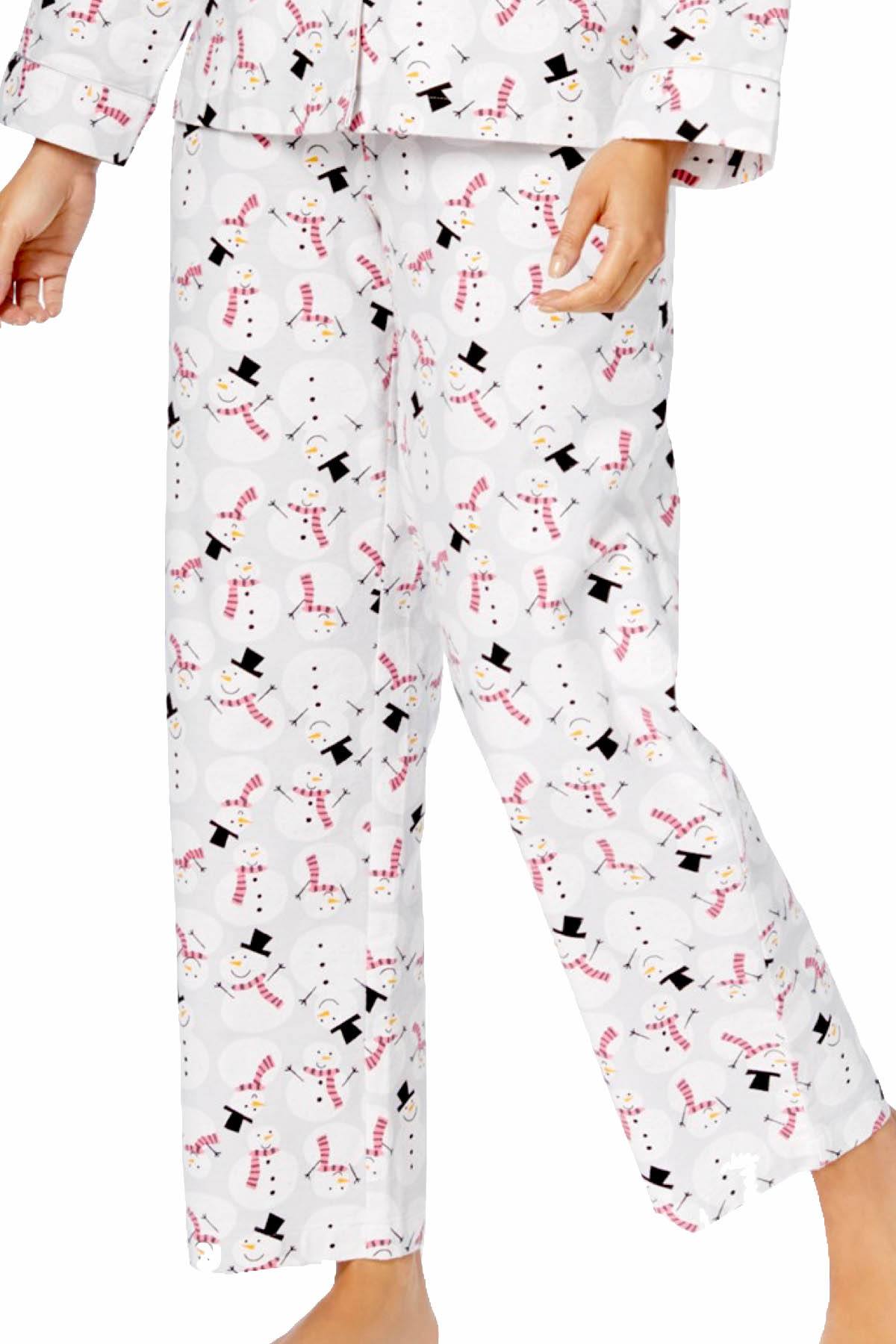 Charter Club Intimates Happy-Snowman Printed Cotton/Flannel Pajama Set