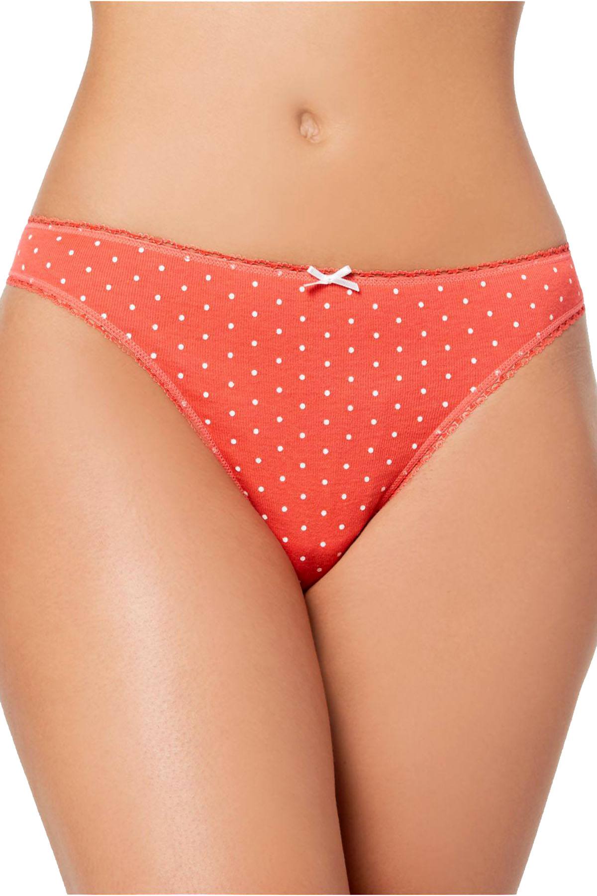 Charter Club Intimates Hibiscus-Coral Dotted Pretty Cotton Thong