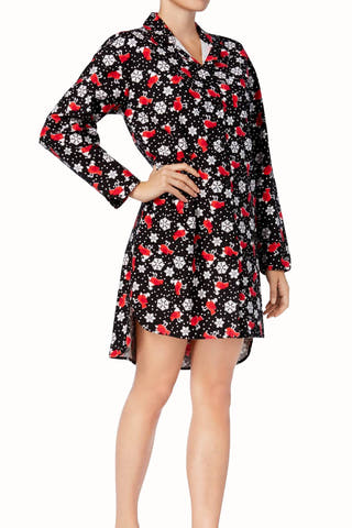 Charter Club Intimates Holiday-Bird Printed Flannel Sleep-Dress