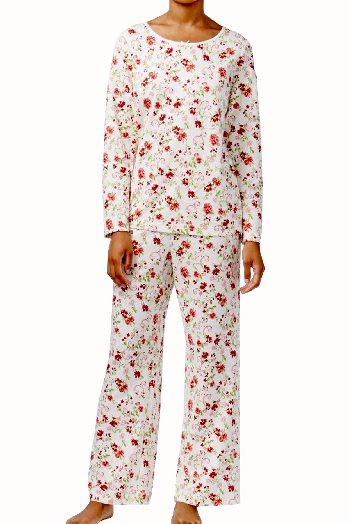 Charter Club Intimates Holiday-Floral Printed Knit PJ 2-Piece Set