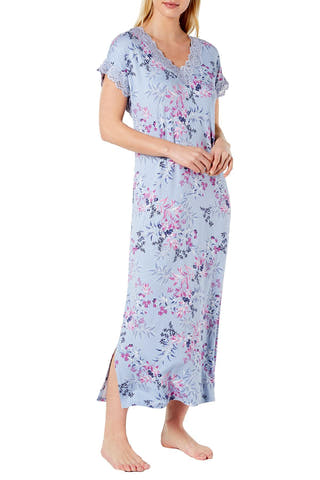 Charter Club Intimates Leafy Botanical Lace Trim Printed Soft Knit Nightgown