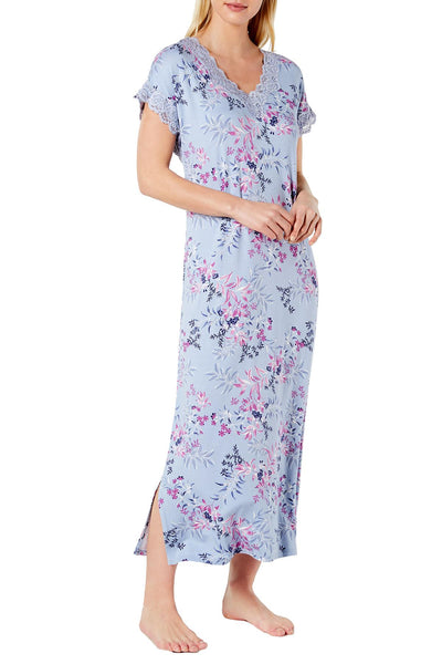 Charter Club Intimates Leafy Botanical Lace Trim Printed Soft Knit Nightgown
