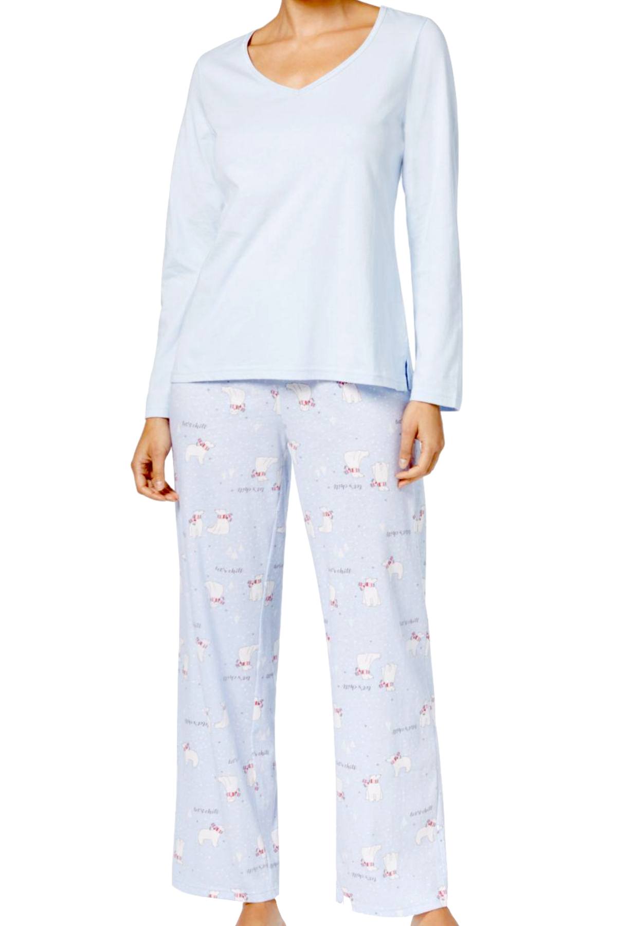 Charter Club Intimates Light-Blue Top & Polar-Bear Printed Pant 2-Pc Pajama Set