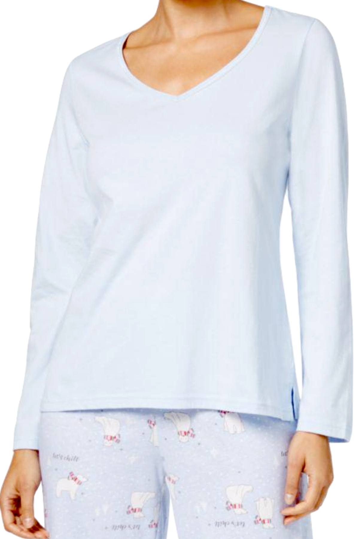 Charter Club Intimates Light-Blue Top & Polar-Bear Printed Pant 2-Pc Pajama Set