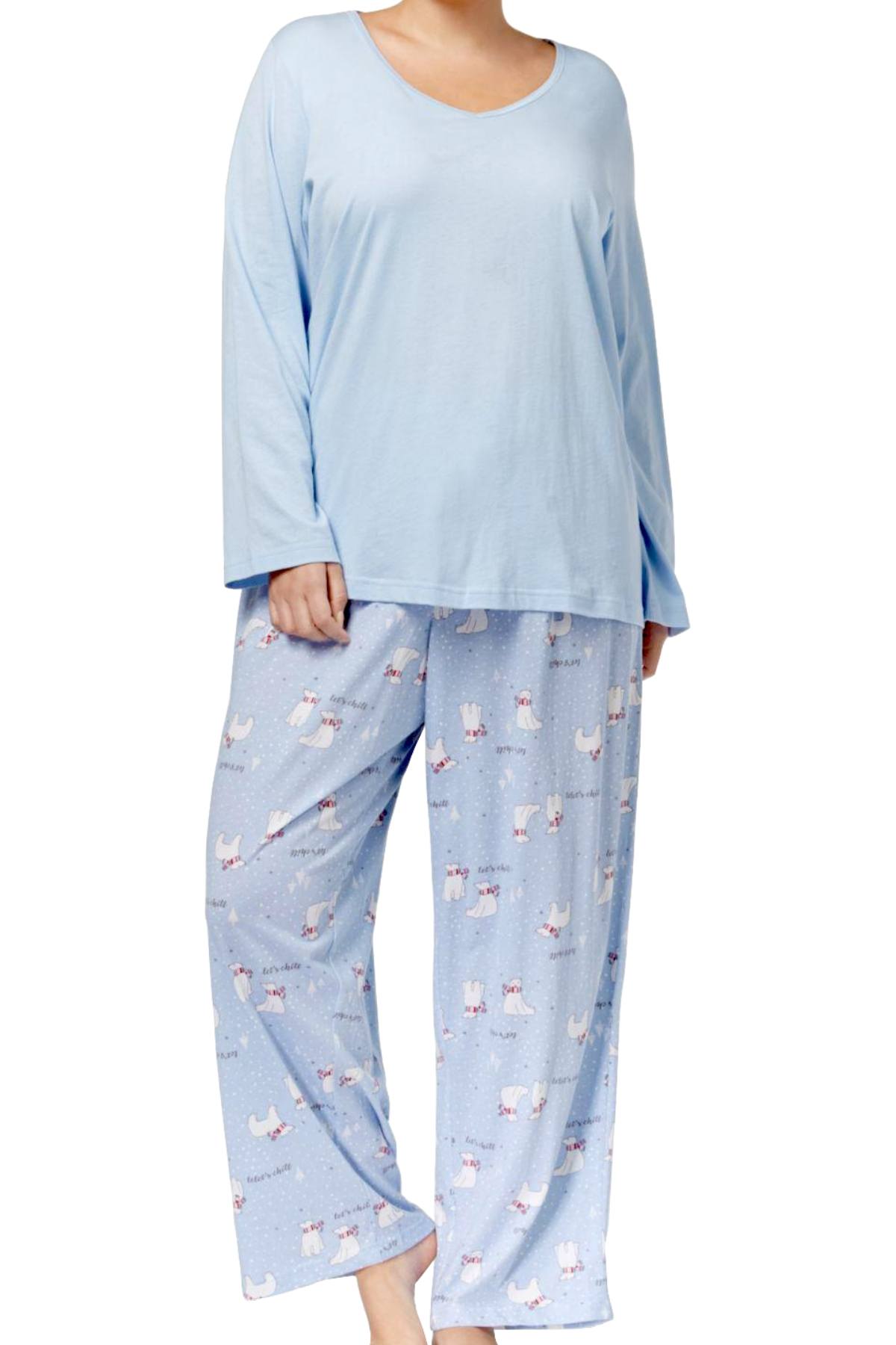 Charter Club Intimates Light-Blue Top & Polar-Bear Printed Pant 2-Pc Pajama Set