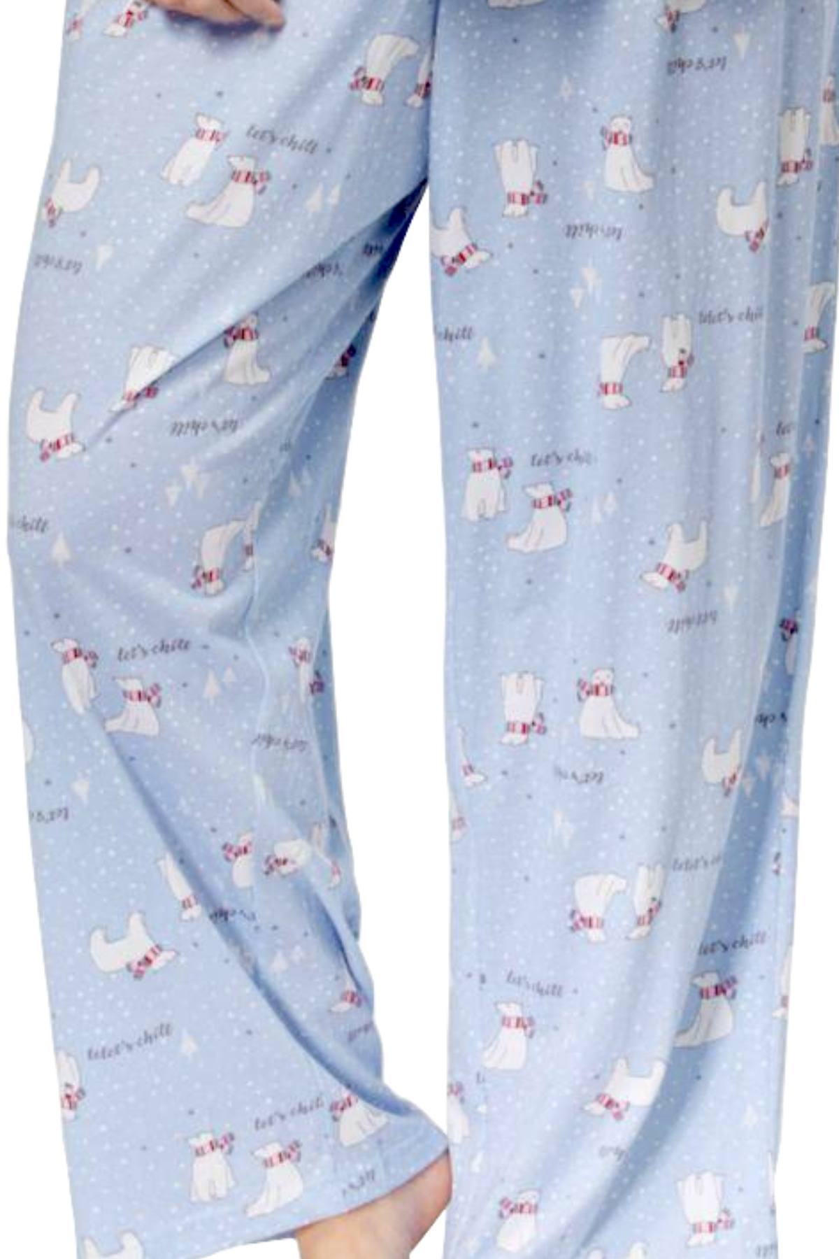 Charter Club Intimates Light-Blue Top & Polar-Bear Printed Pant 2-Pc Pajama Set