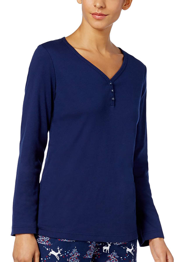 Charter Club Intimates Navy-Blue Long-Sleeve Lounge Top