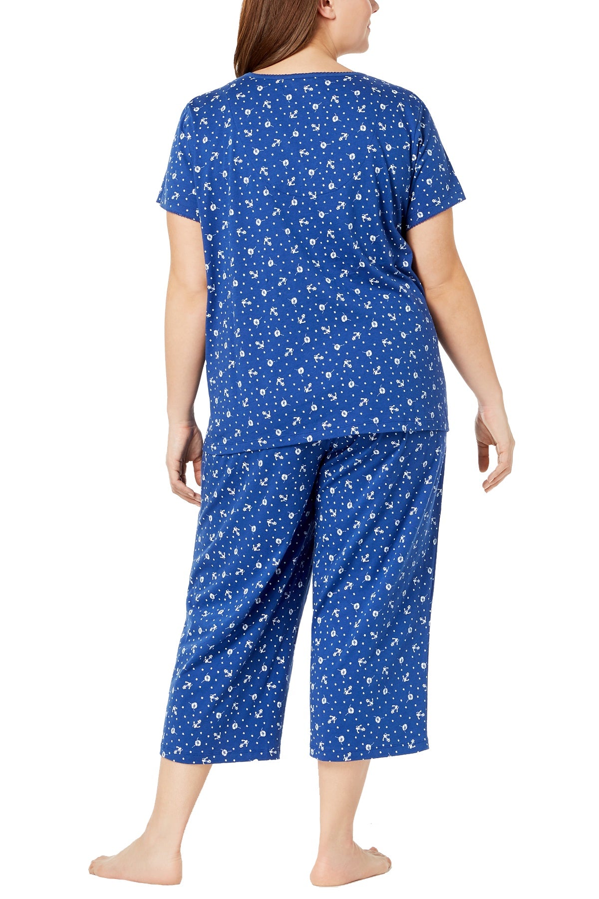 Charter Club Intimates PLUS Anchors-Away Printed Picot-Trim Pajama Set