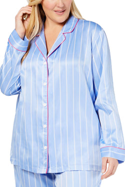 Charter Club Intimates PLUS Blue Dobby-Stripe Satin Pajama Set thumbnail 3