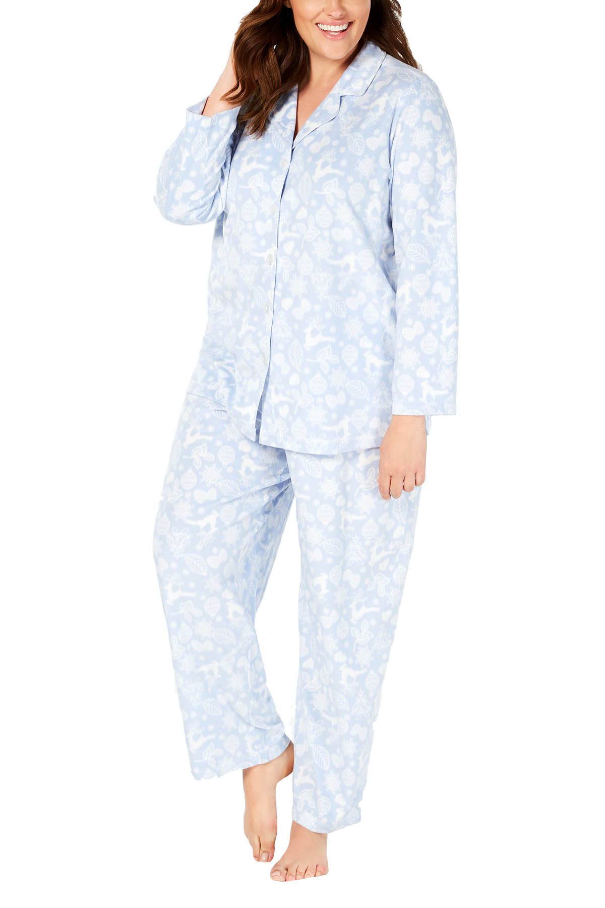 Charter Club Intimates PLUS Blue Jumping Deer Printed Fleece Pajama Set