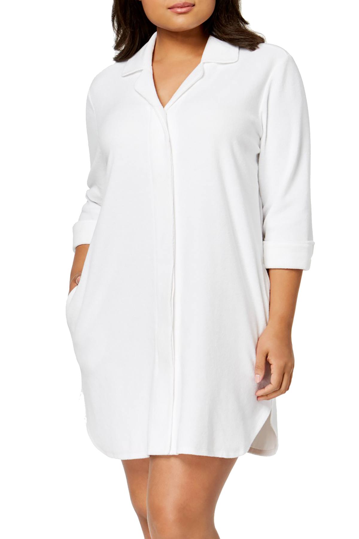 Charter Club Intimates PLUS Bright White Notch-Collar Snap-Front Robe