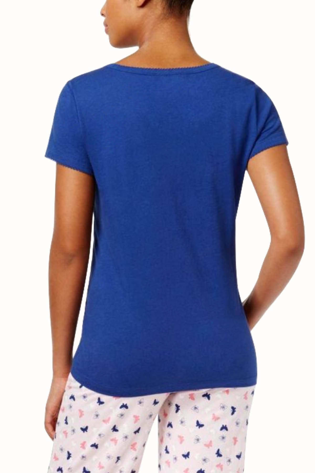 Charter Club Intimates PLUS Butterfly-Blue V-Neck Short-Sleeve Henley Lounge Tee