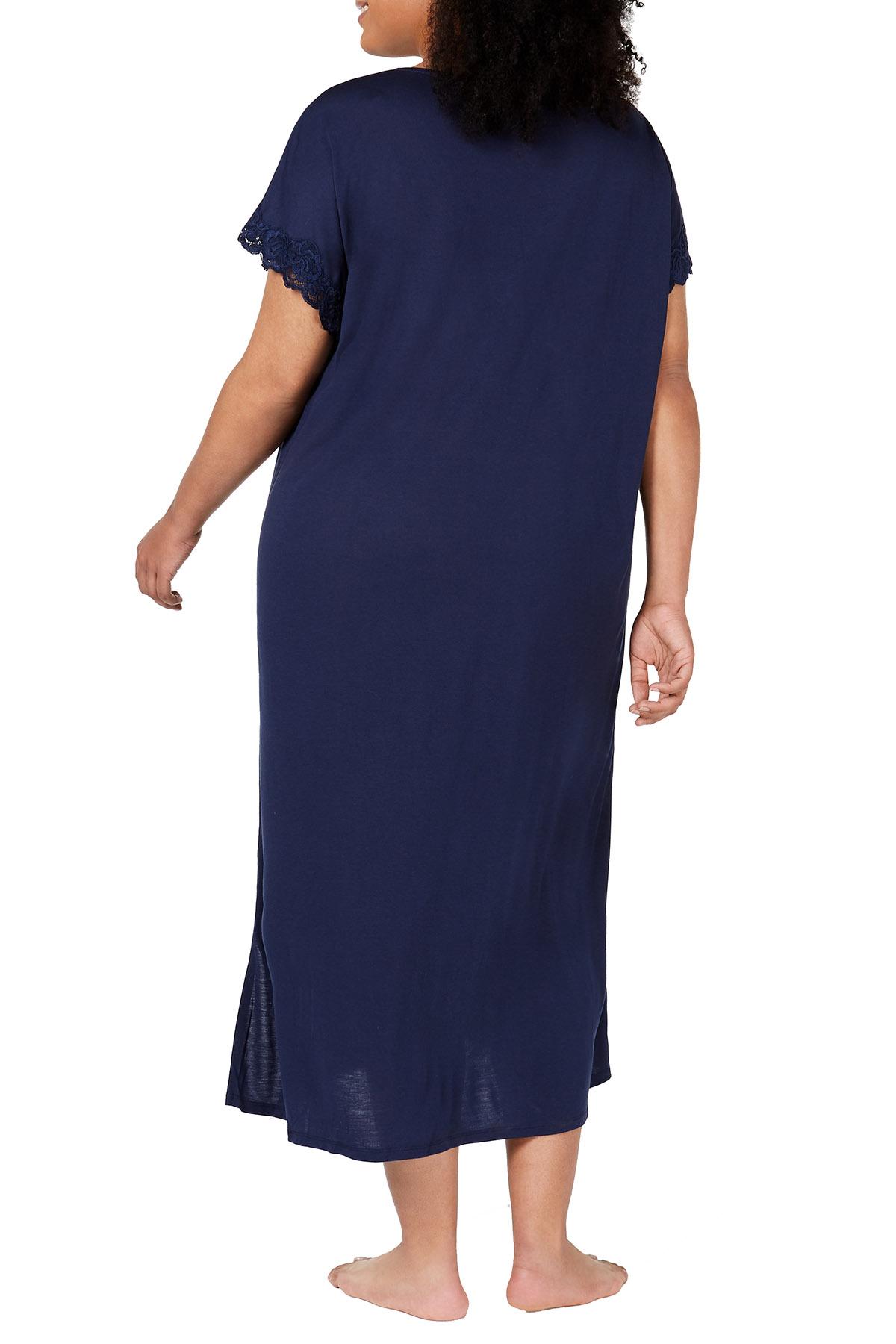 Charter Club Intimates PLUS Ink Blue Lace Trim Soft Knit Modal Nightgown