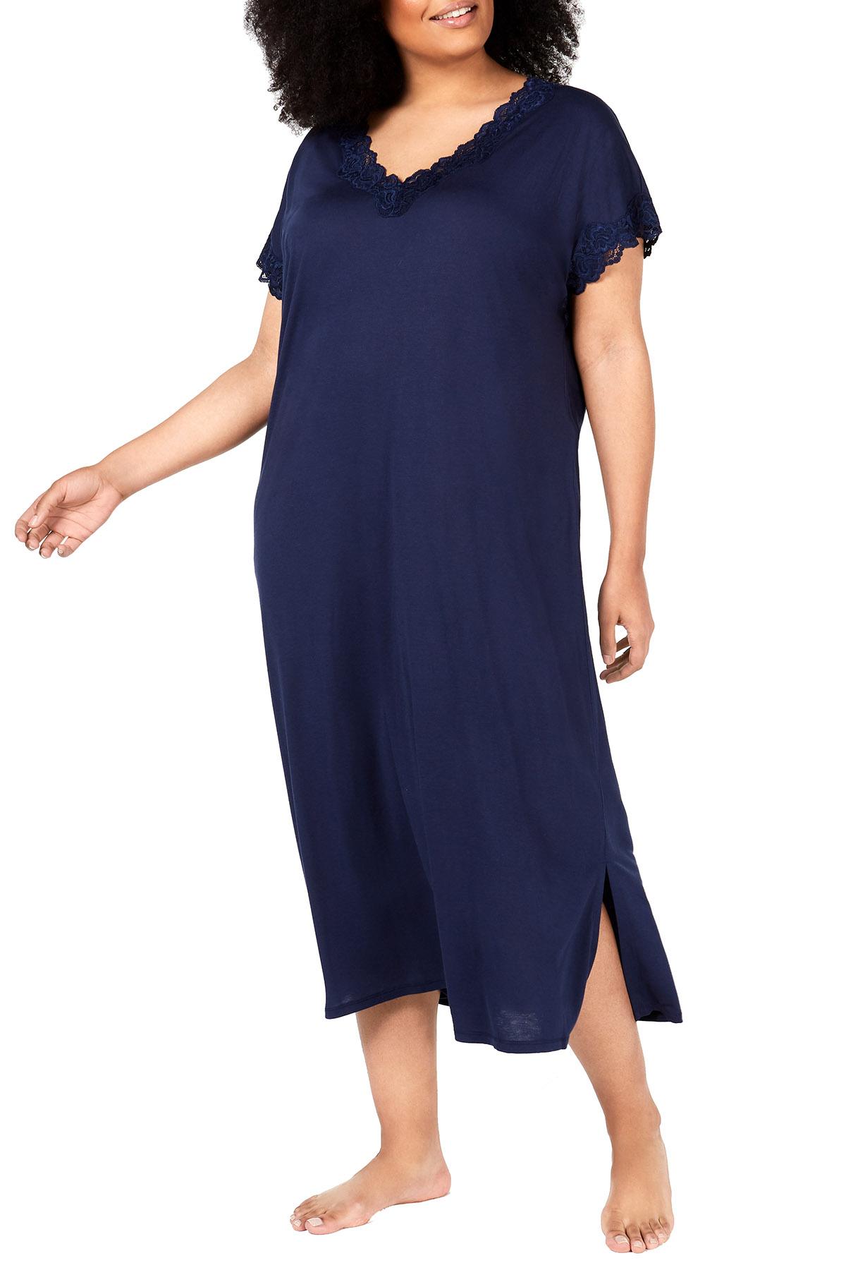 Charter Club Intimates PLUS Ink Blue Lace Trim Soft Knit Modal Nightgown