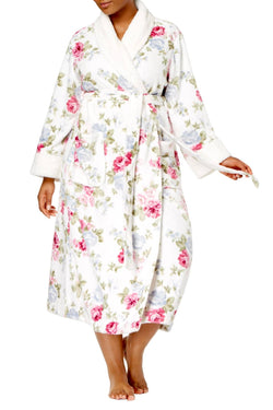 Charter Club Intimates PLUS White/Pink Rose-Bouquet Printed Robe thumbnail 1