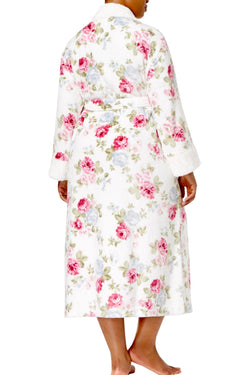 Charter Club Intimates PLUS White/Pink Rose-Bouquet Printed Robe thumbnail 3