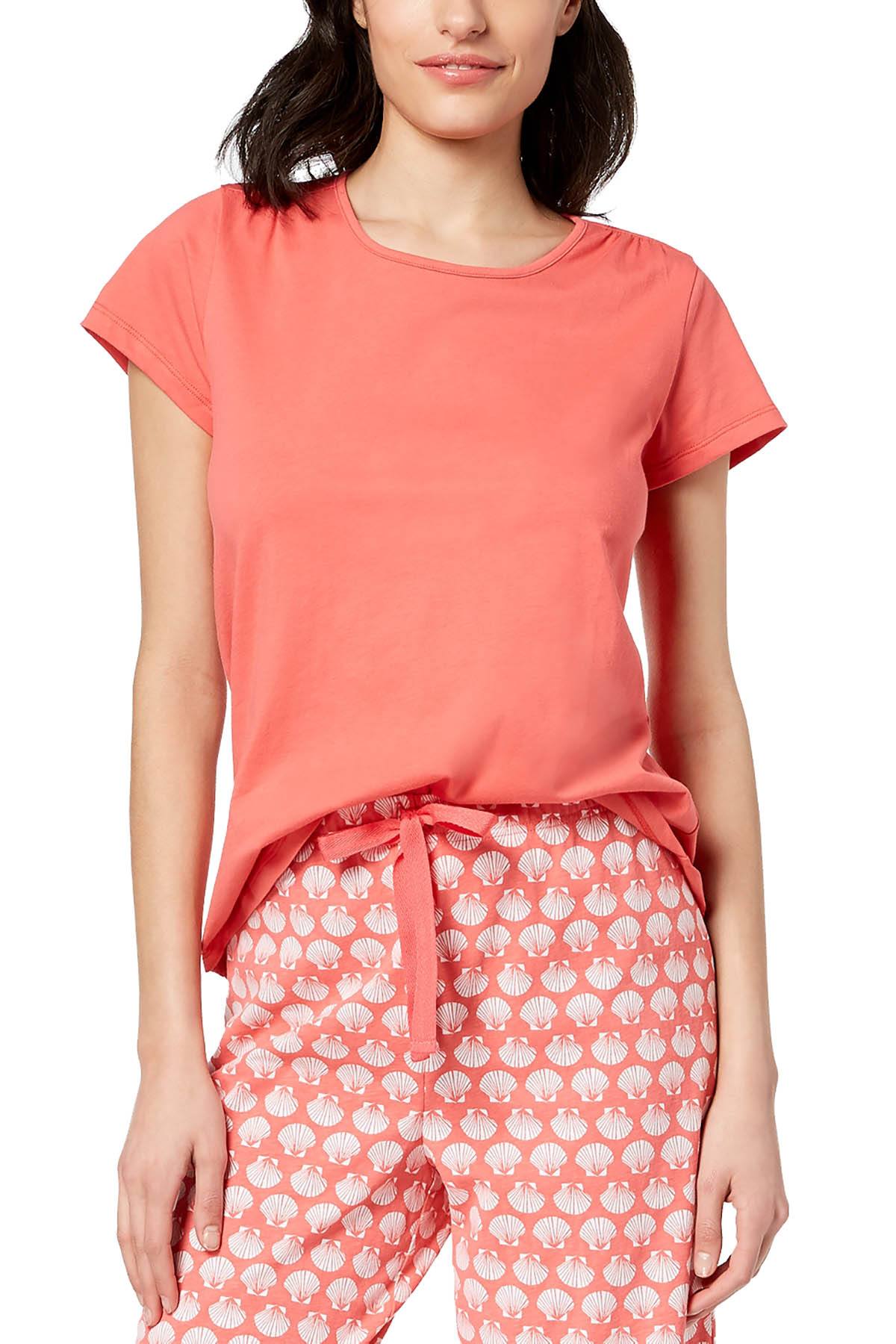 Charter Club Intimates Peony-Coral Short-Sleeve Cotton Tee