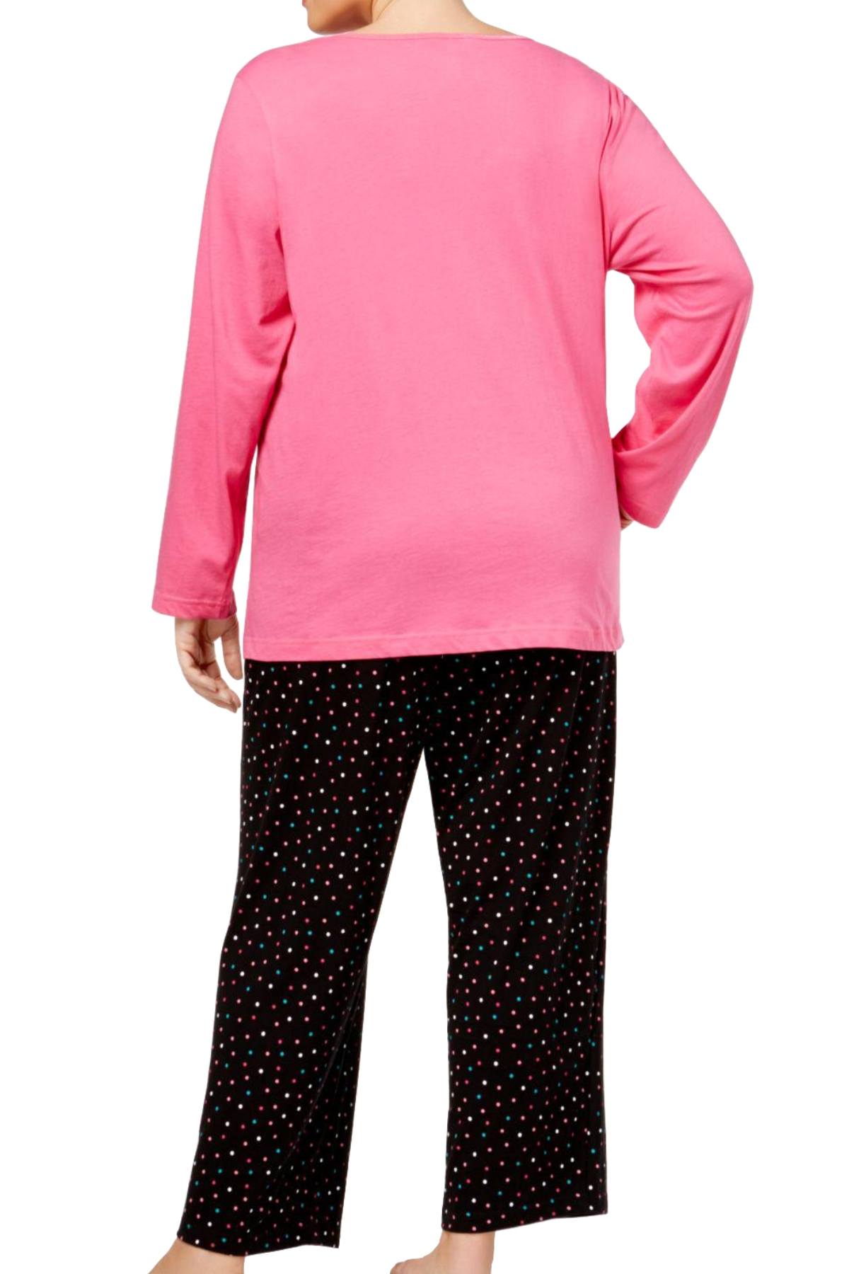 Charter Club Intimates Pink/Black Multi-Dots Top & Printed Pant Pajama Set