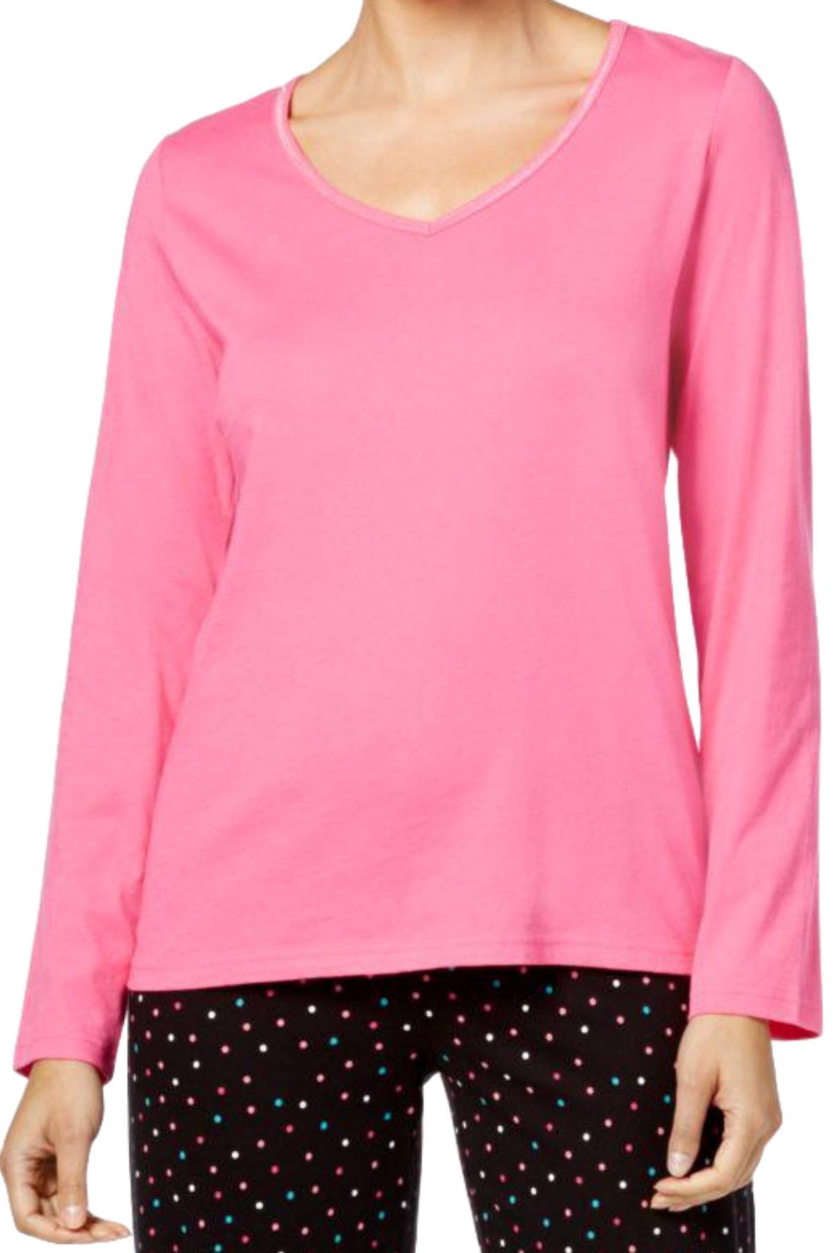 Charter Club Intimates Pink/Black Multi-Dots Top & Printed Pant Pajama Set