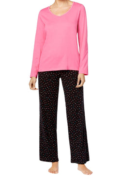 Charter Club Intimates Pink/Black Multi-Dots Top & Printed Pant Pajama Set thumbnail 1