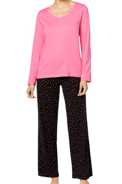 Charter Club Intimates Pink/Black Multi-Dots Top & Printed Pant Pajama Set thumbnail 2
