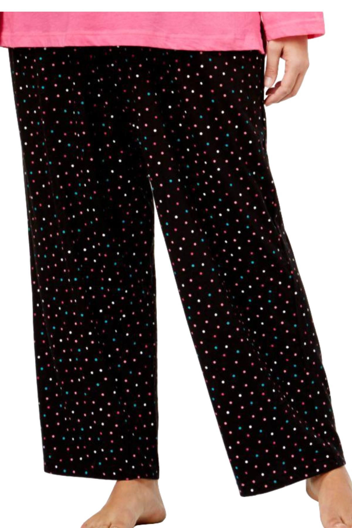 Charter Club Intimates Pink/Black Multi-Dots Top & Printed Pant Pajama Set