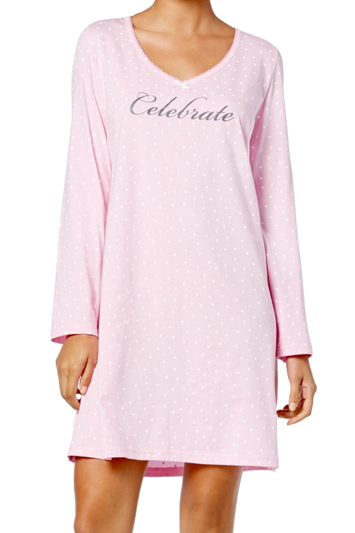 Charter Club Intimates Pink Celebrate Graphic-Print Cotton Sleepshirt With Matching Socks
