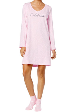 Charter Club Intimates Pink Celebrate Graphic-Print Cotton Sleepshirt With Matching Socks thumbnail 2