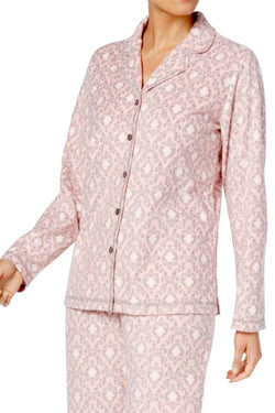 Charter Club Intimates Pink/Grey Garland-Scroll Printed Fleece Pajama Set thumbnail 2