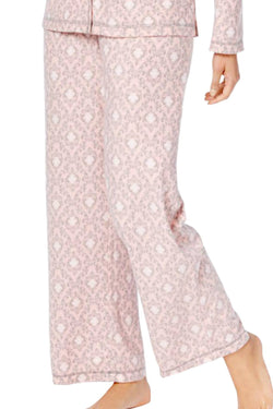 Charter Club Intimates Pink/Grey Garland-Scroll Printed Fleece Pajama Set thumbnail 3