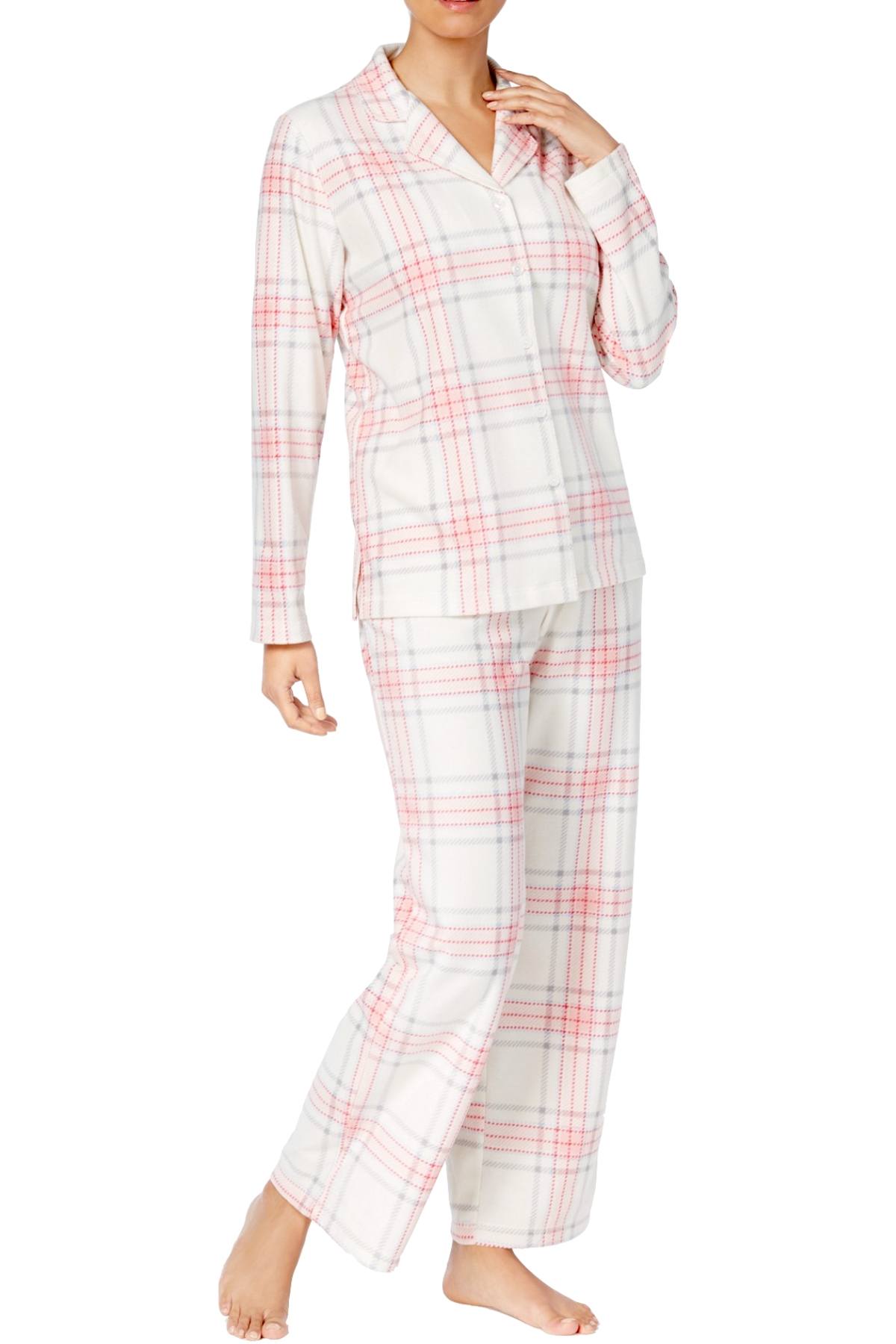Charter Club Intimates Pink-Plaid 2-Pc Printed Fleece Pajama Set