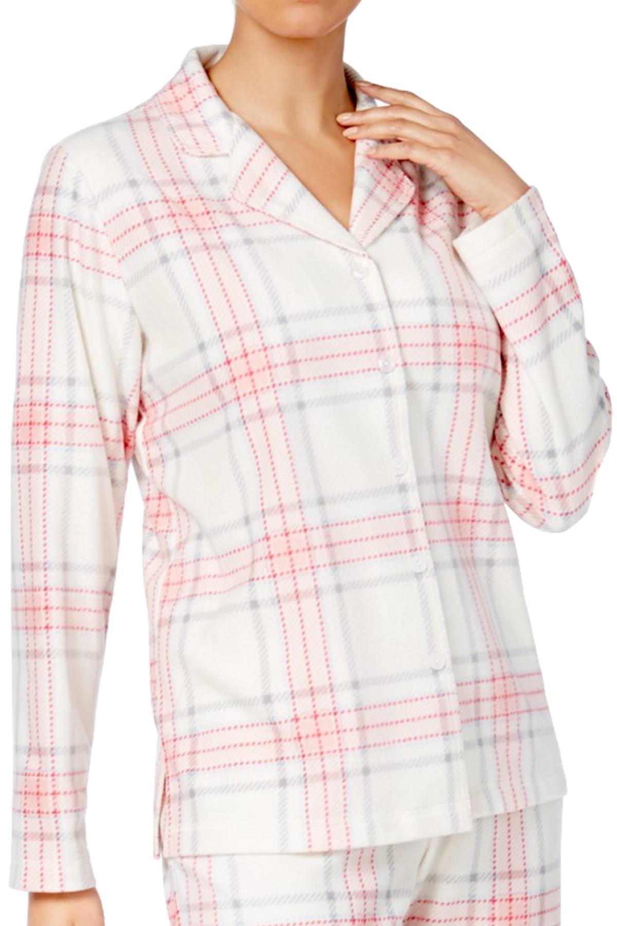 Charter Club Intimates Pink-Plaid 2-Pc Printed Fleece Pajama Set