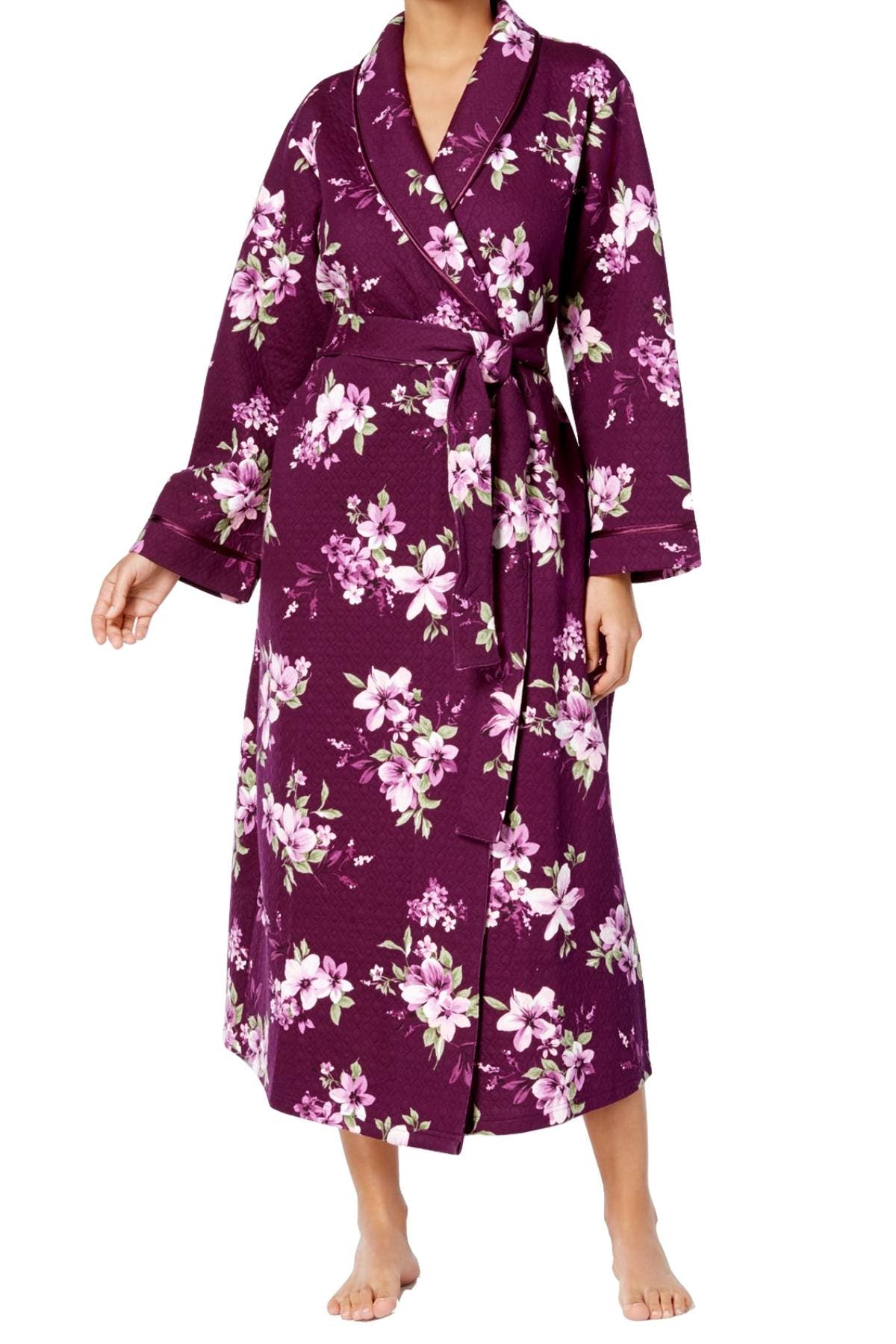 Charter Club Intimates Plum/Floral-Vinyard Long Quilted Robe