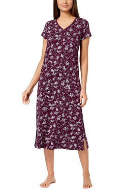 Charter Club Intimates Plum-Sherry Rose Print Picot Trim Nightgown thumbnail 1