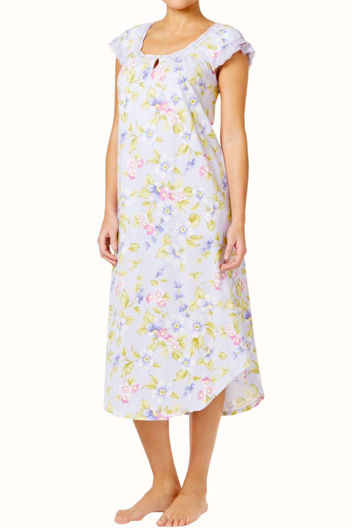 Charter Club Intimates Purple Botanical Flutter-Sleeve Knit Night Gown