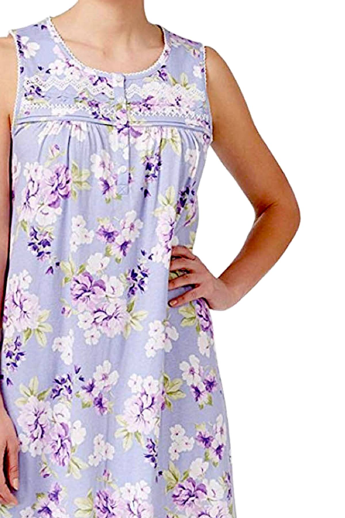 Charter Club Intimates Purple Floral Lace-Trimmed Embroidered Night Gown