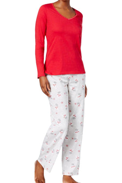 Charter Club Intimates Red/Grey Prancing-Deer 2-Pc Top & Printed Pant Pajama Set thumbnail 1