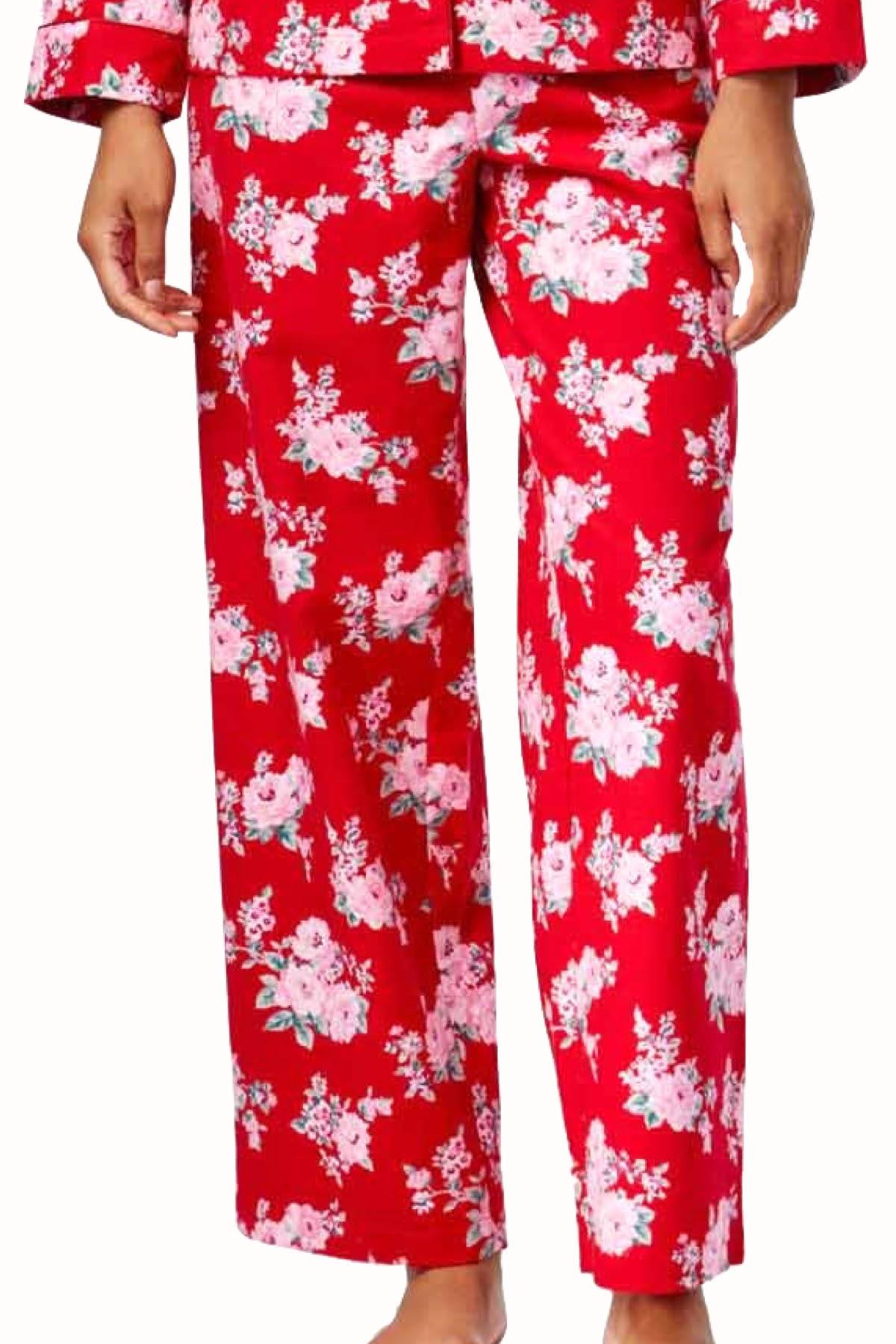 Charter Club Intimates Red/Pink Rose Printed Flannel PJ 2-Piece Set